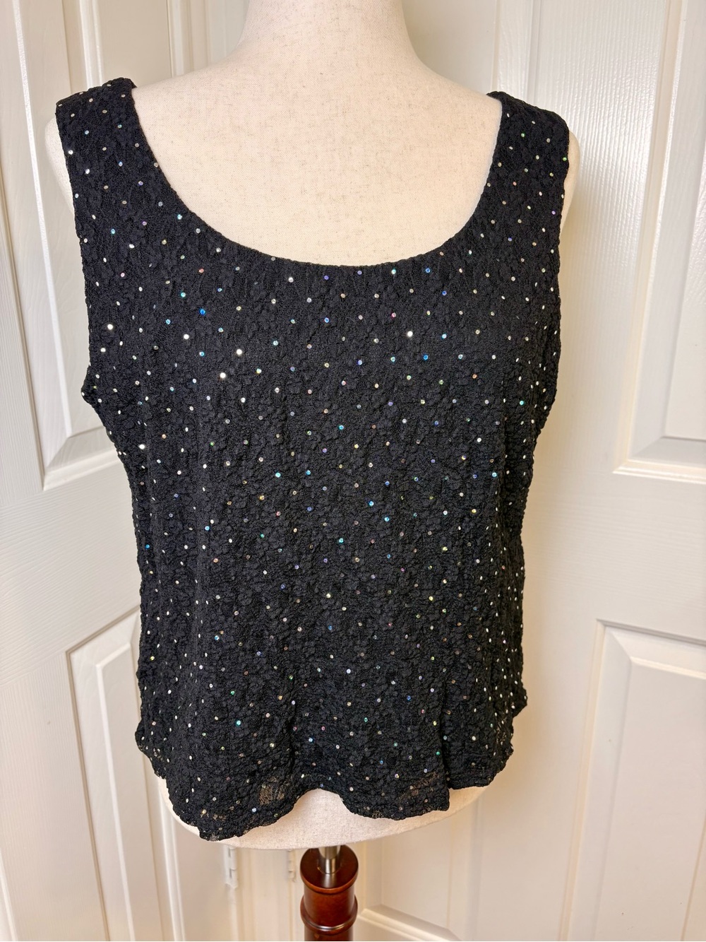 Vintage Y2K R&M Richards Black Sequin Tank Top Rainbow Sparkle Blouse Size 12